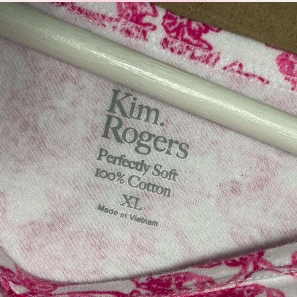 Kim Rogers Pink Floral Patterned 3/4 Sleeve Top Perfectly Soft 100% Cotton XL - Picture 4 of 6